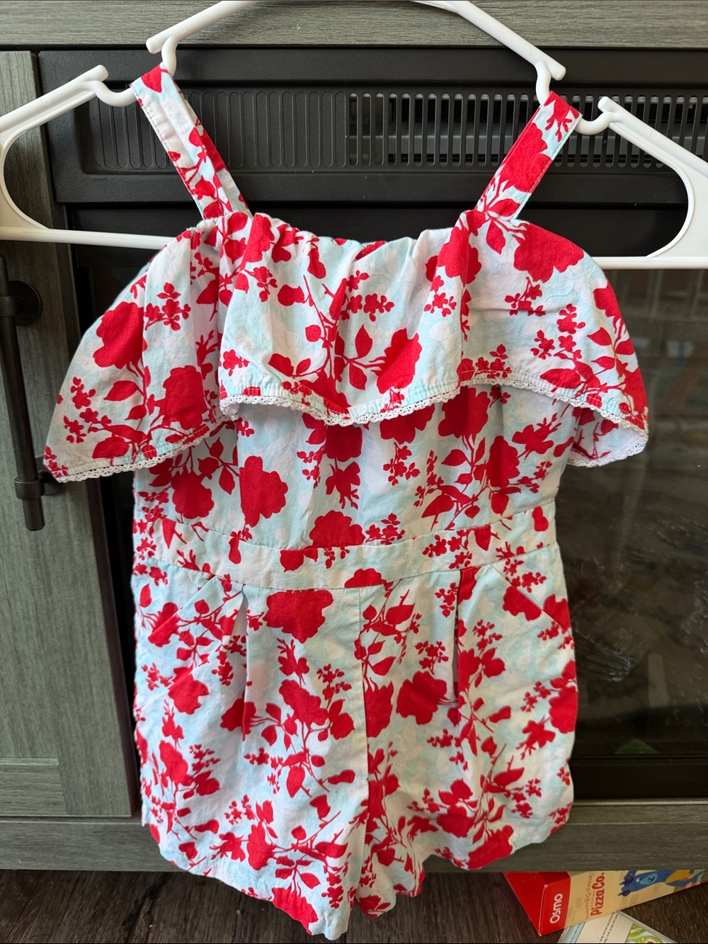 Janie and Jack White Romper with Red Floral Print 3T
